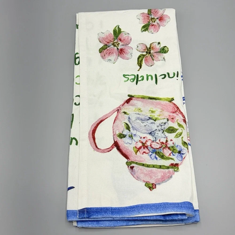 April Cornell Tea Biscuits Tea Pots & Cups Beautiful Kitchen Towel Cotton New